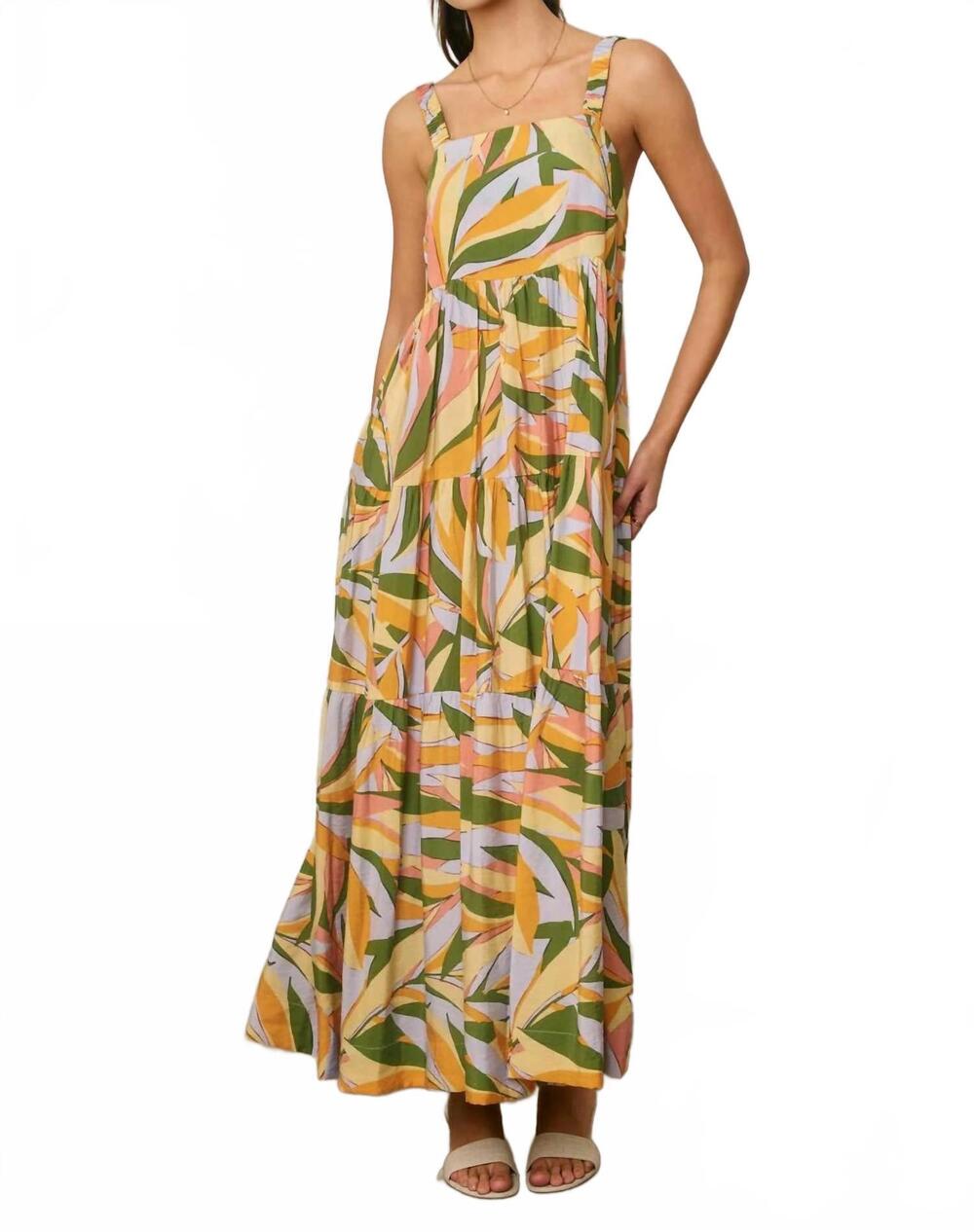 NEW DRESS FORUM coco palm tiered maxi dress in olive coral flowy